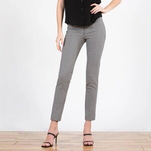 Avenue Montaigne Pars Check Black Pants Ankle Straight Leg Pull On Stretch, 2